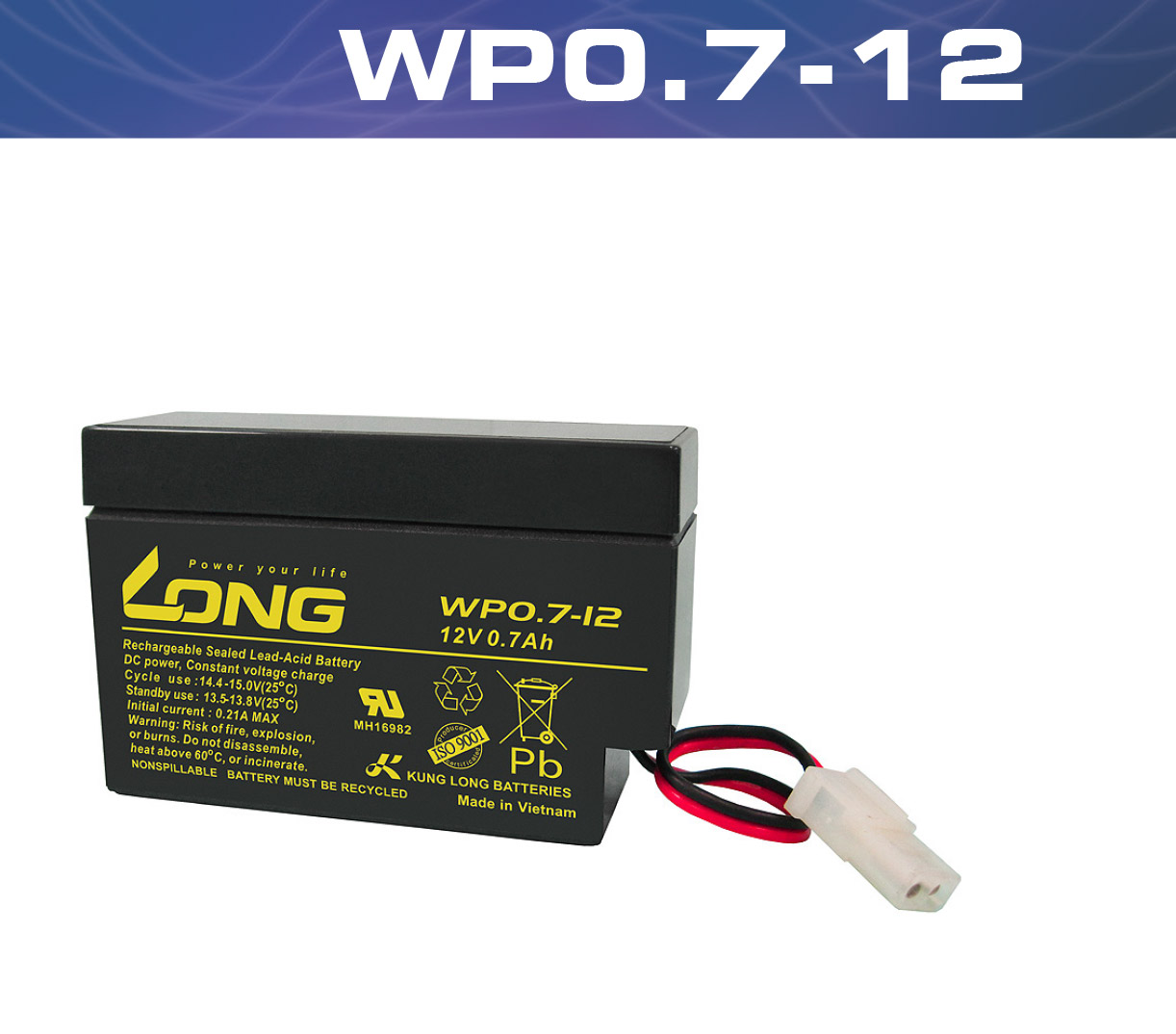 WP0.7-12,12V.07 Ah